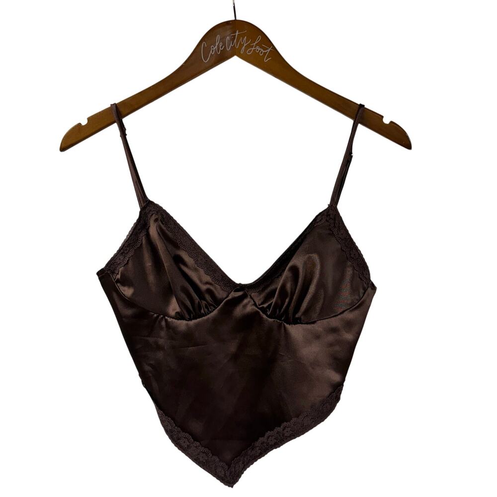 Rebelflow Tie Back Brown Silky Crop Tank Open Back Hanker Chief Small